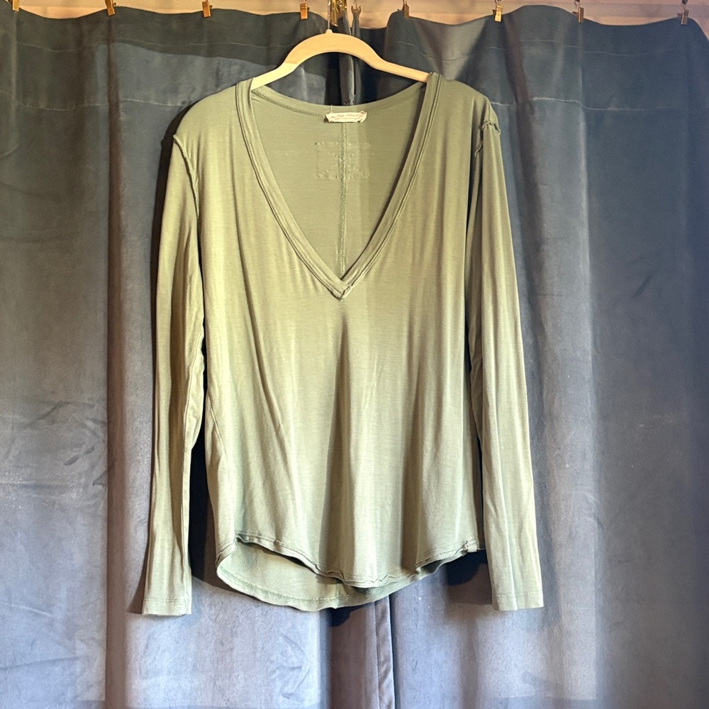 We The Free Olive V-Neck Long Sleeve Top